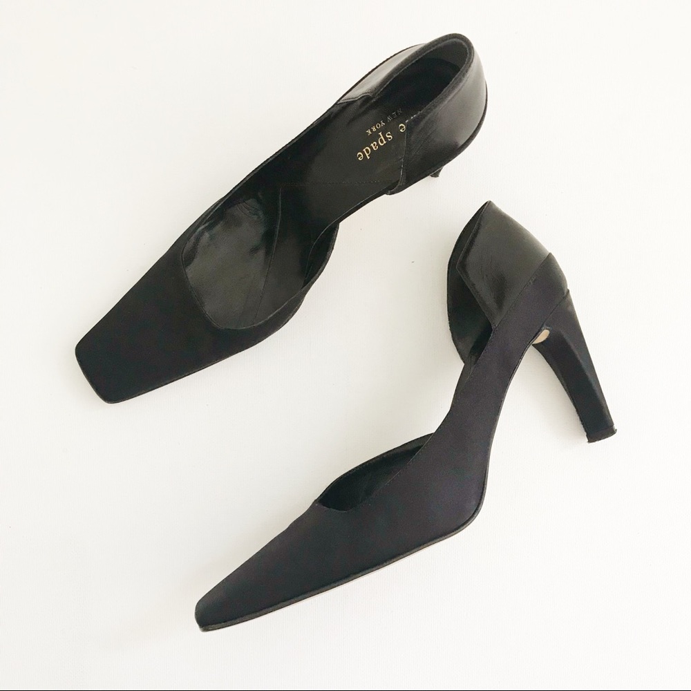 Kate Spade Square Toe Black Satin Leather Heels